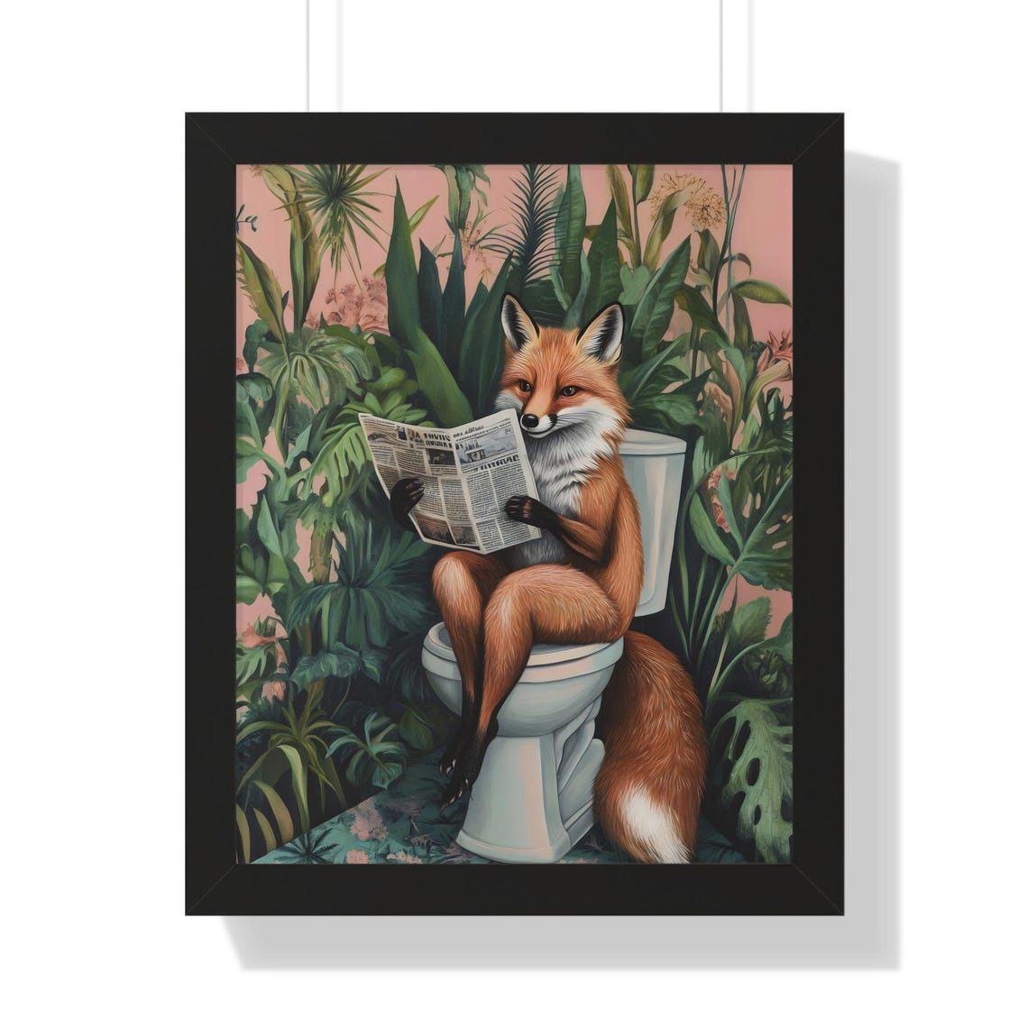 Clever Red Fox on White Toilet Reading Newspaper Tropical Poster - Image 3