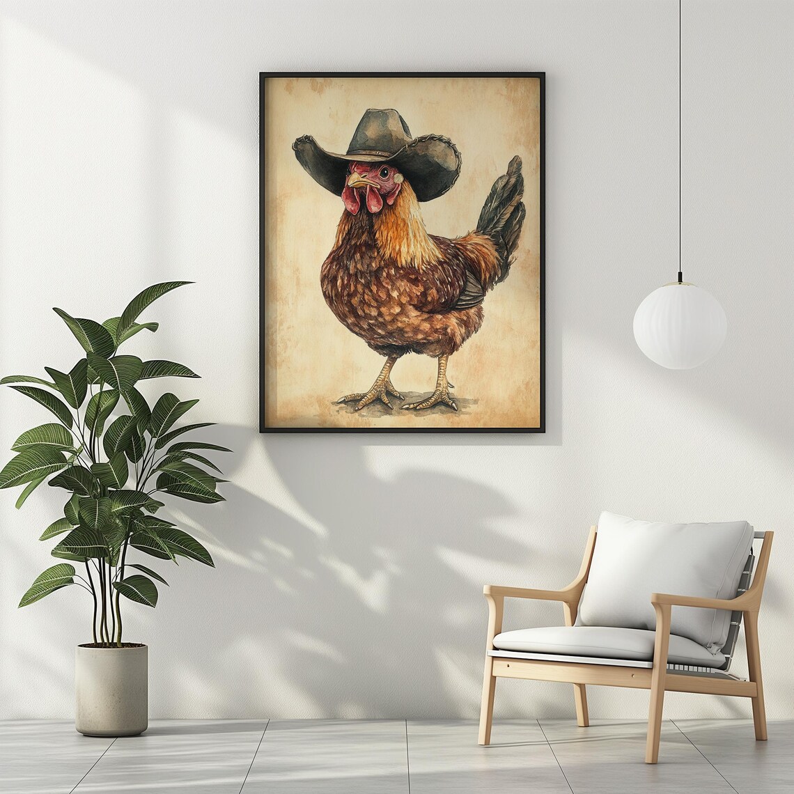 Chicken Wearing Cowboy Hat Funny Farm Animal Art Print - Image 2