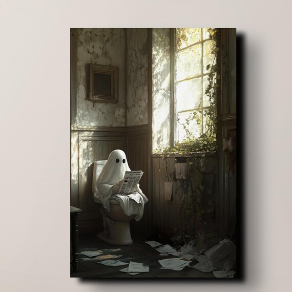 Victorian Bathroom Ghost, Halloween Art Print