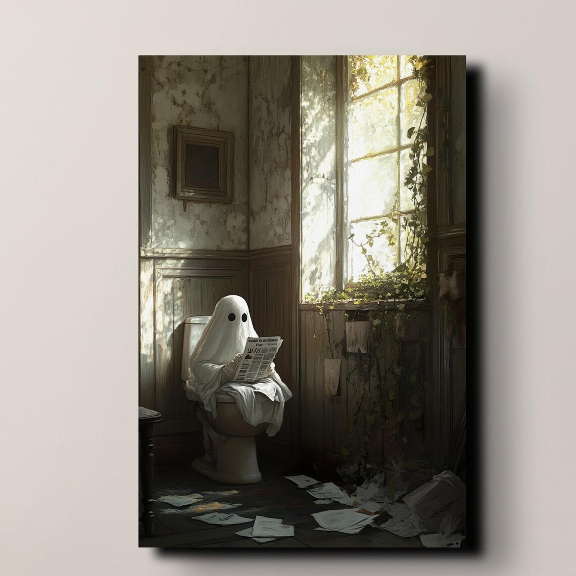 Victorian Bathroom Ghost, Halloween Art Print