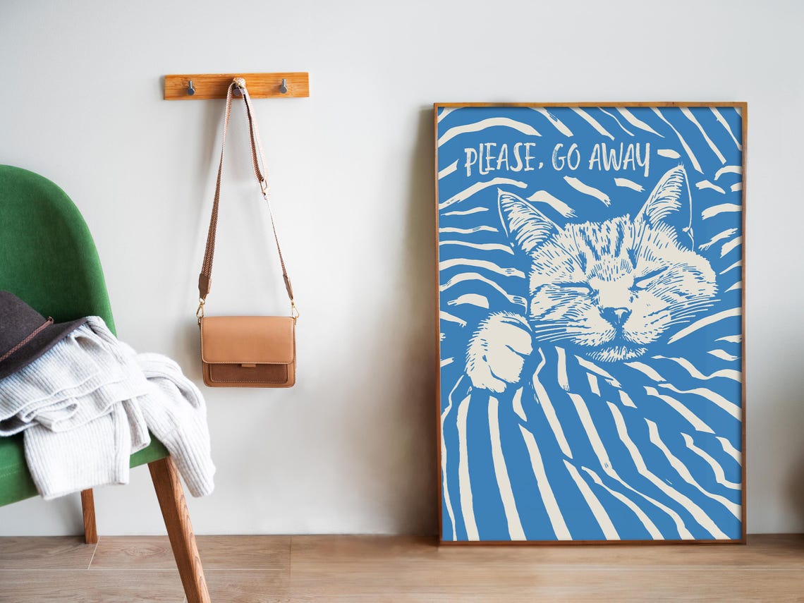 Go Away Poster Kids Bedroom Wall Art Funny Cat Art Print Retro Blue Teenage Room Decor Sleep Tight Wall Art Good Night Art - Image 5