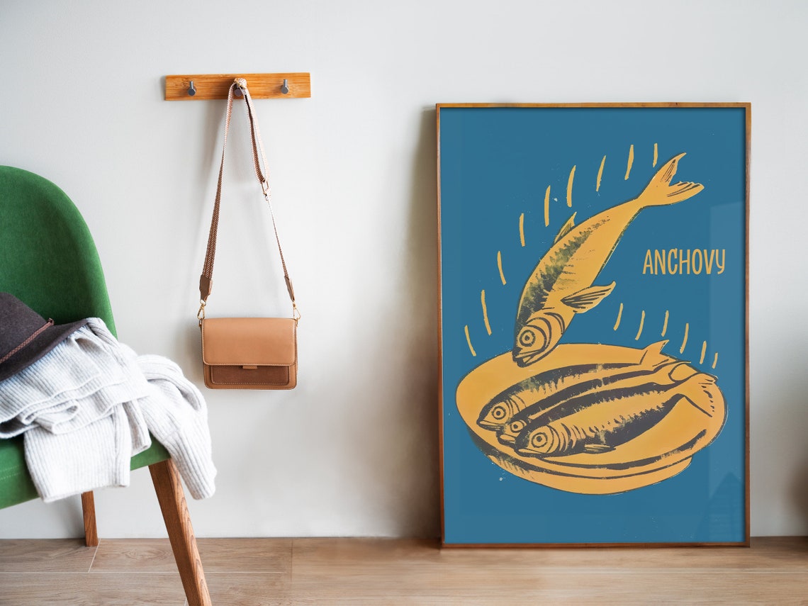 Anchovies Poster Blue Fish Kitchen Wall Art Sardine Poster Seafood Print Retro Food Art Vintage Foodie Gift Anchovy Print - Image 5
