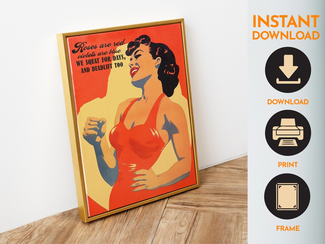 Retro Gym Poster, Fitness Girl Weightlifter Art Print - Image 4