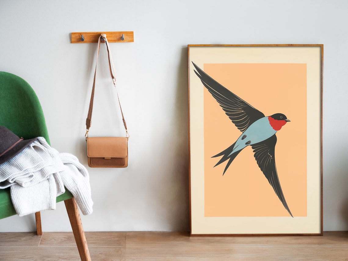 Vintage Barn Swallow Bird Illustration Retro Nature Art Poster - Image 5