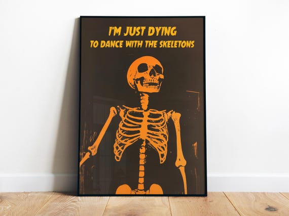 Skeleton Wall Art Halloween Print Retro Funny Dancing Skeleton Print Minimalist Spooky Poster Trick Or Treat Print Fall Decor