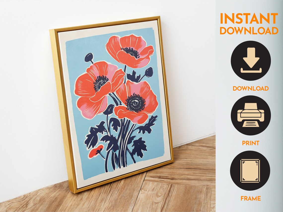 Poppies Botanical Art, Retro Countryside Poster Print - Image 6