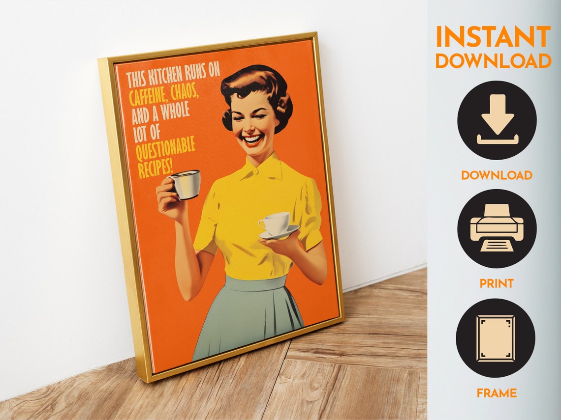 Retro Kitchen Print Funny Kitchen Wall Art Retro Housewife Print Hostess Gift This Kitchen Runs On Print Coffee Print Family Rules - Image 4
