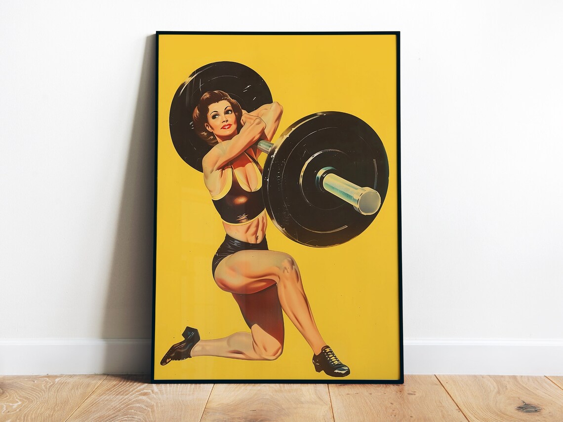 Retro Gym Poster, 1940 Woman Weightlifting Art Print