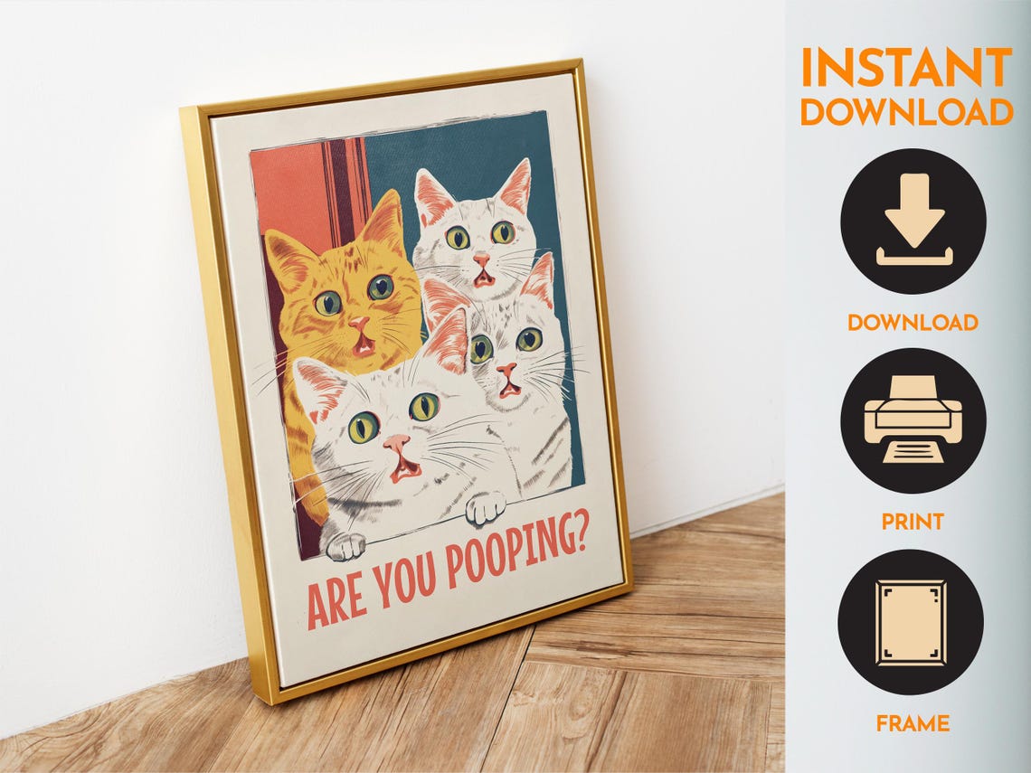 Are You Pooping Surprised Cats Peeking Funny Bathroom Poster - Image 6