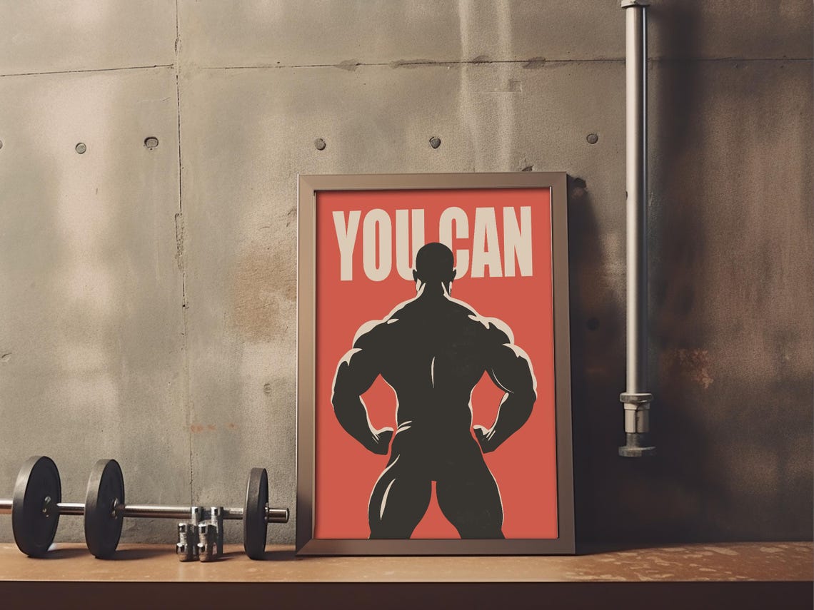 You Can Muscular Back Silhouette Minimalist Gym Motivation Poster - Image 4