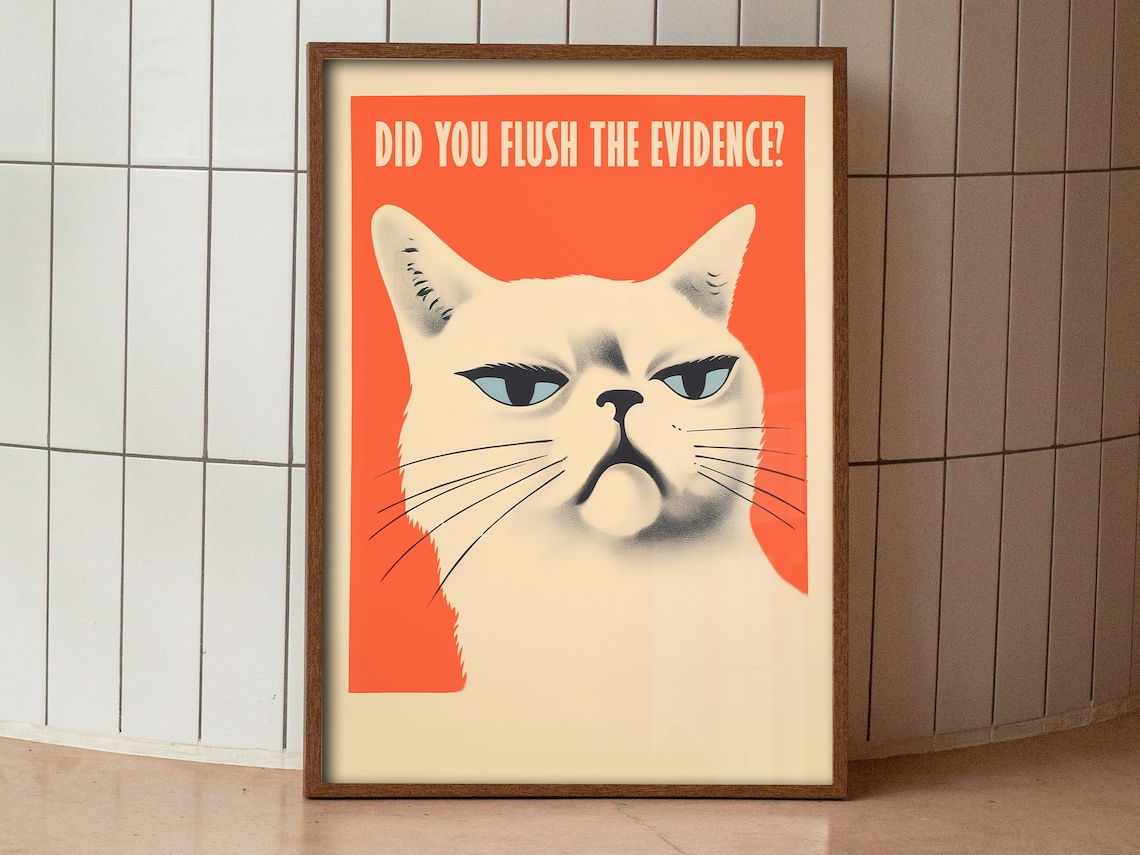 Retro Toilet Cat Art Print, Bathroom Wall Art - Image 2