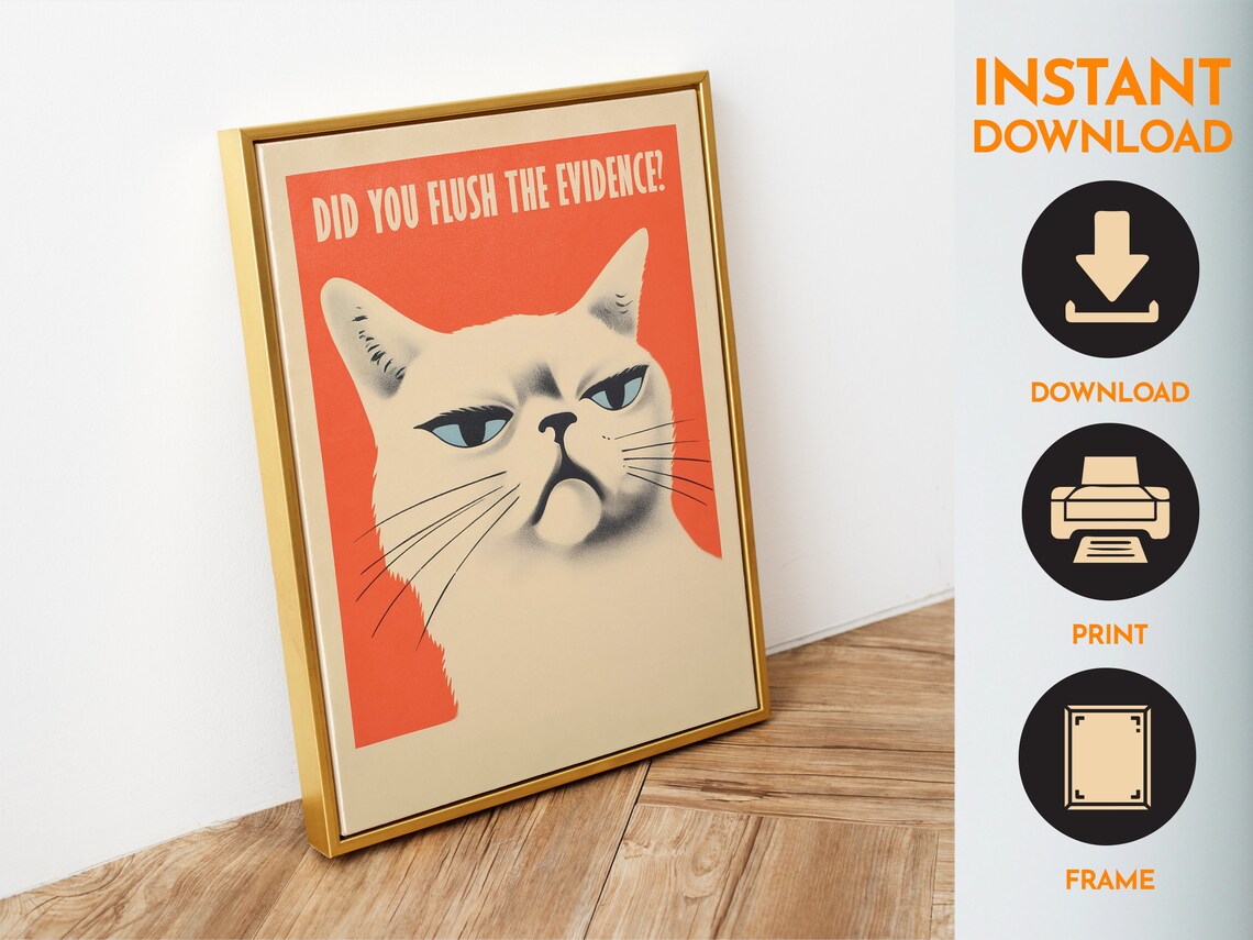 Retro Toilet Cat Art Print, Bathroom Wall Art - Image 4
