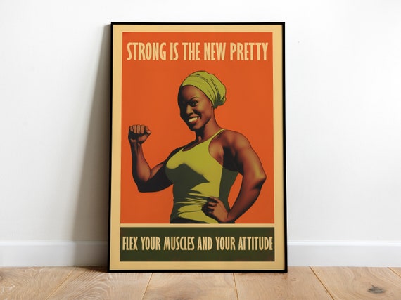 Retro Gym Poster 50s Style Posters Gym Prints Black Woman Print Bodybuilding Poster Home Gym Wall Art Retro Gym Motivation Art