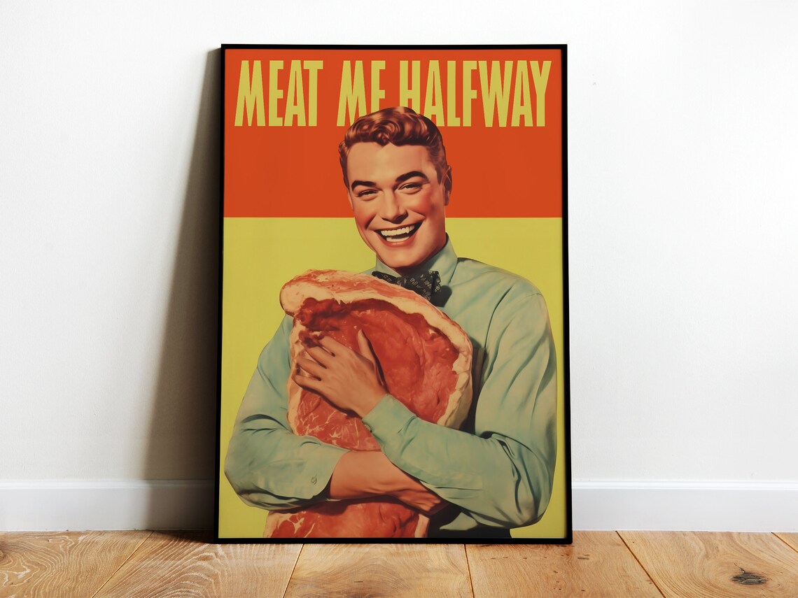 Retro Meat Poster, Vintage Kitchen Wall Art