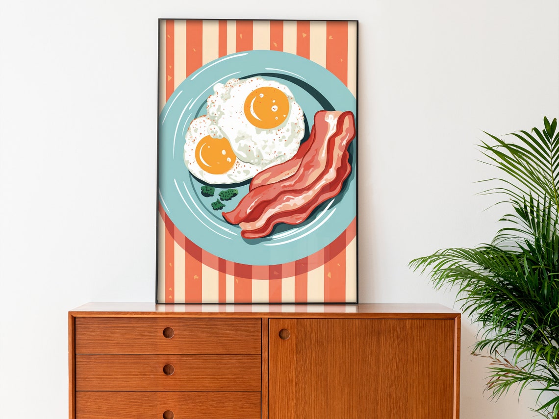 Fried Eggs Bacon Retro Breakfast Plate Kitchen Food Art Poster - Image 2