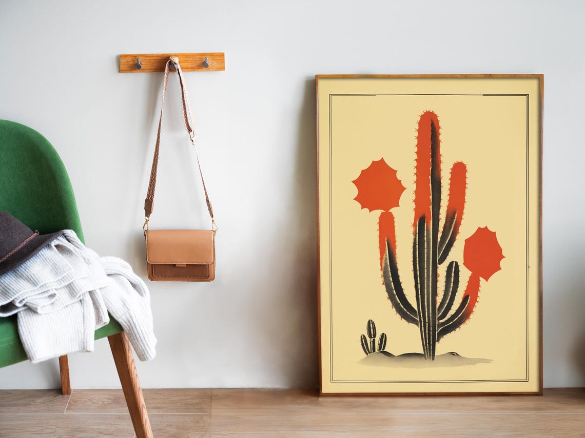 Minimalist Blooming Cactus Botanical Line Art Red Desert Poster - Image 5