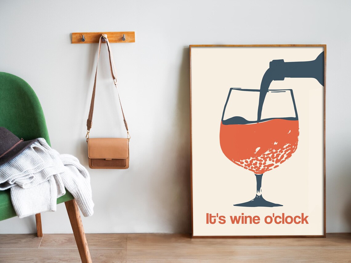It Is Wine Oclock Minimal Wine Glass Pour Kitchen Bar Poster - Image 5