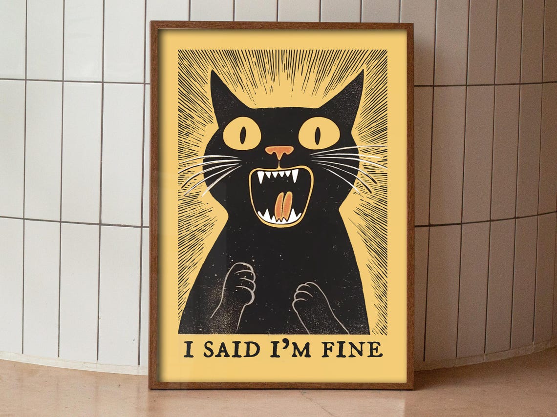 I Said I Am Fine Screaming Black Cat Funny Retro Mood Poster - Image 3
