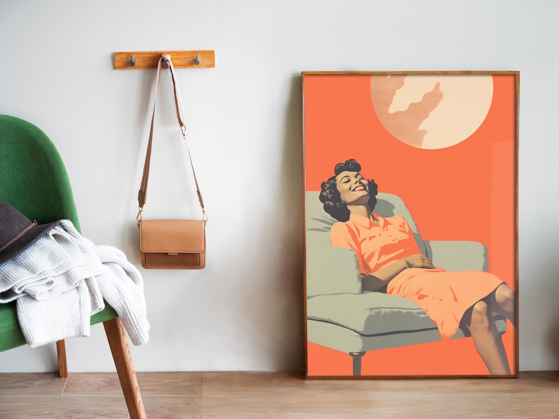 Afternoon Nap Retro Woman Napping Armchair Orange Vintage Rest Poster - Image 5