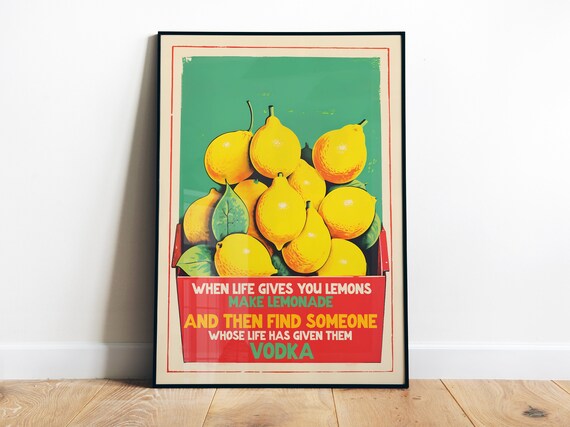 Retro Funny Poster Lemon Lemon Print Kitchen Wall Art Food Print Dorm Art Yellow Green Kitchen Print Citrus Art