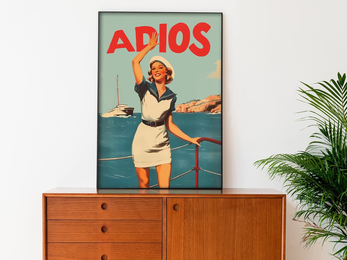Adios Poster Goodbye Wall Art Shop Decor Gifts For Introverts Female Sailor Art Girl Print Retro Beach House Art See You Soon - Image 4
