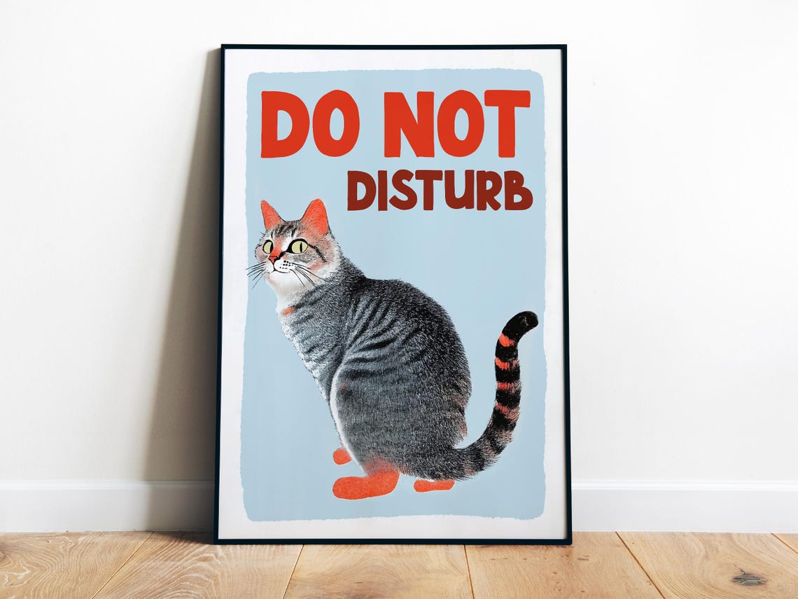 Do Not Disturb Grumpy Tabby Cat Blue Minimalist Funny Cat Poster