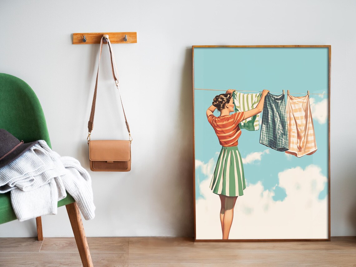Retro Housewife Laundry Day Art Print, Utility Room - Image 4