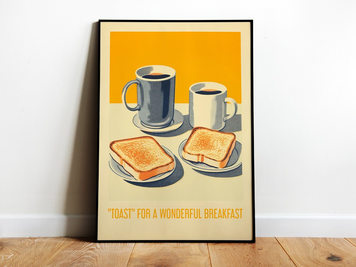 Vintage Breakfast Toast Coffee Poster, Retro Kitchen Art
