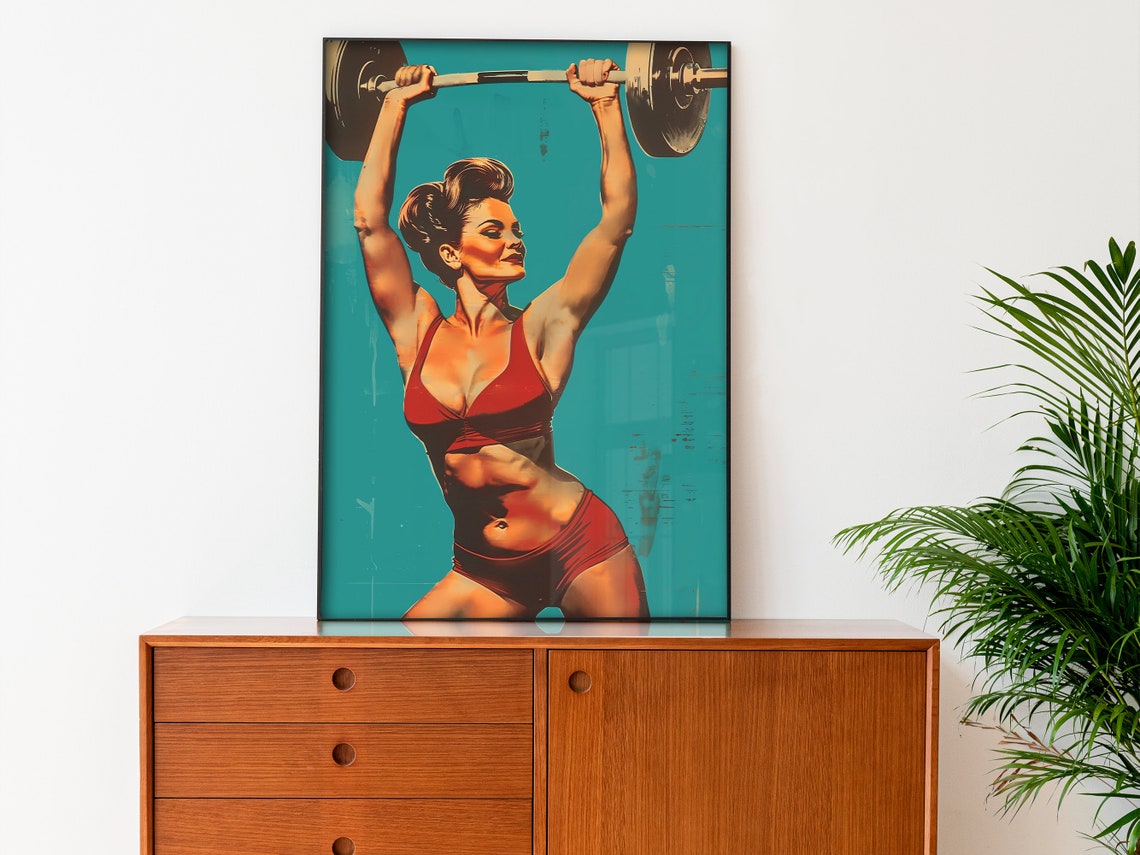 Retro Gym Poster Home Gym Wall Art Weight Lifting Art Retro Poster Fitness Art Print Bodybuilding Print Strong Girl Poster - Image 3