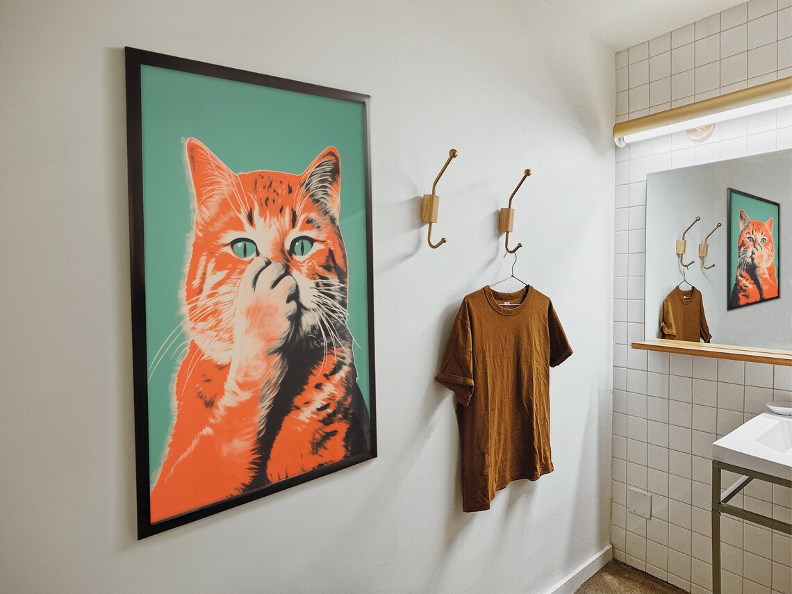 Funny Toilet Cat Bathroom Wall Art Print - Image 4