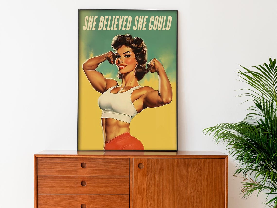 She Believed She Could Gym Poster Motivation Quote Wall Art Home Gym Retro Workout Room Decor Bodybuilding Print Fitness Girl Art - Image 3