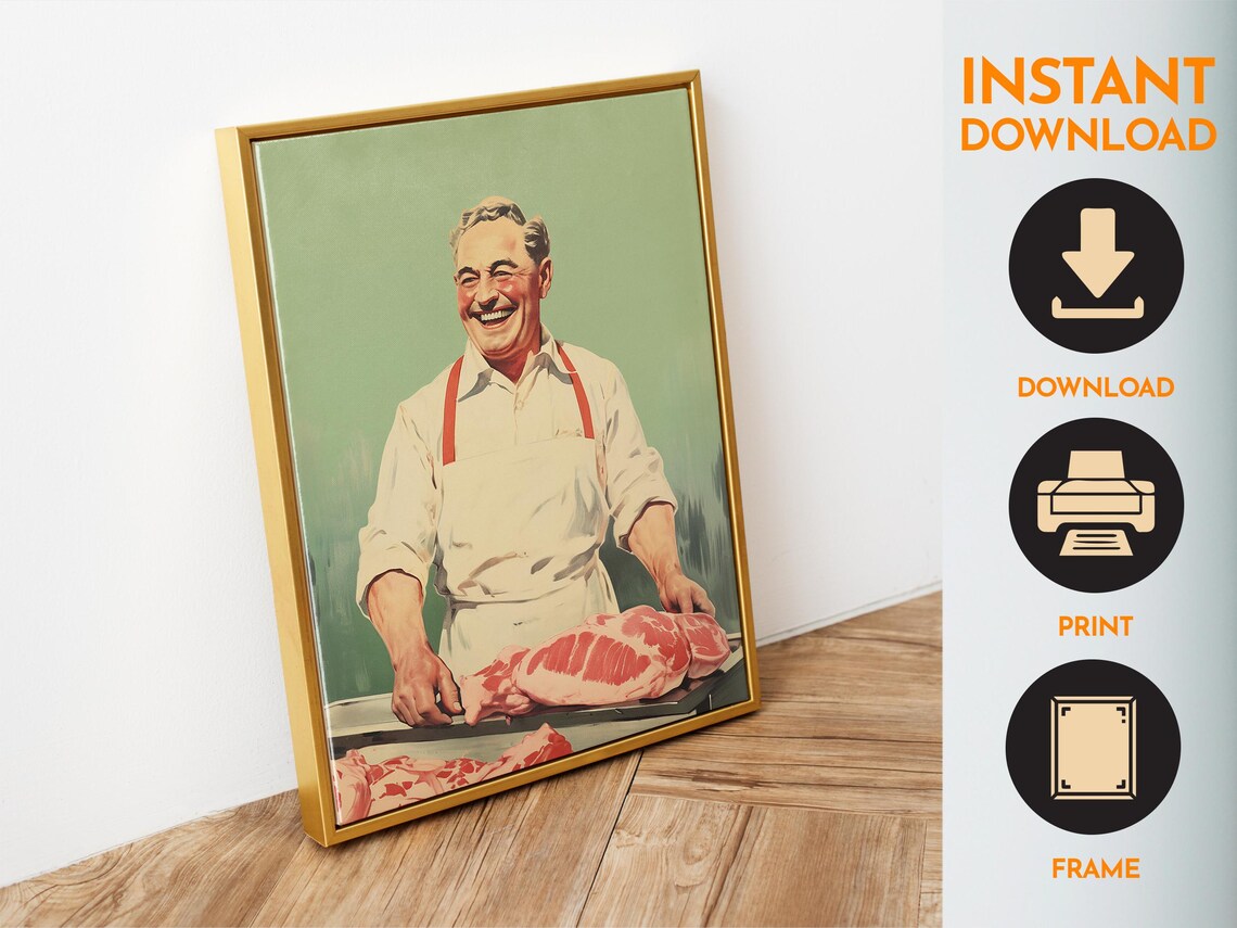 Happy Butcher With Fresh Meat Vintage Retro Kitchen Art Poster - Image 6