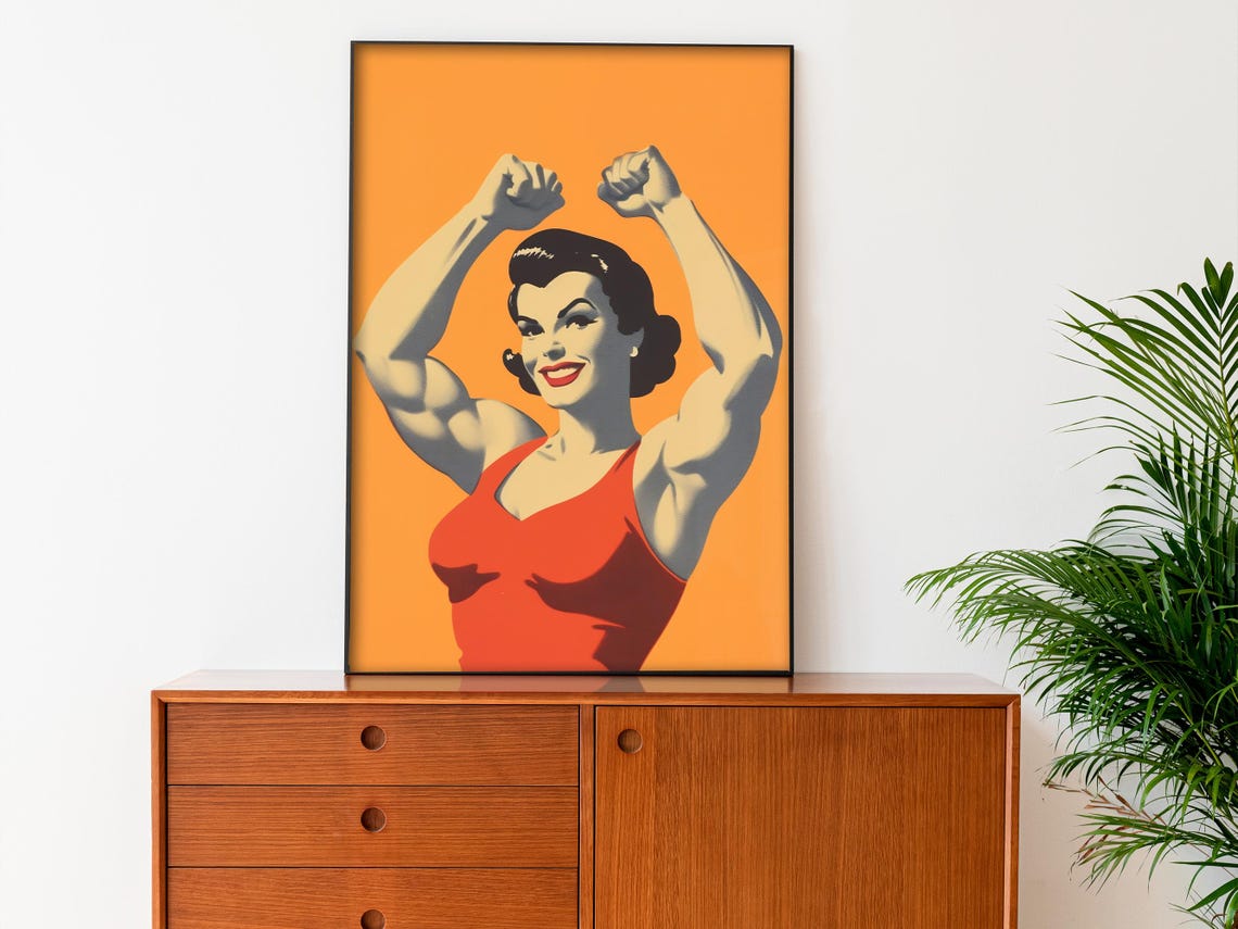 Retro Gym Poster Female Weightlifter Poster Home Gym Print Female Bodybuilding Print 1950s Wall Art Bodybuilding Print Strong Girl Poster - Image 2