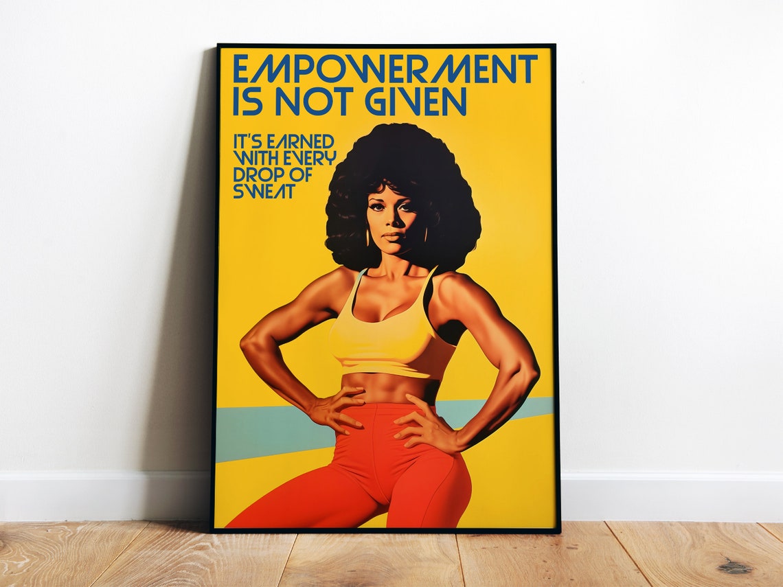 Gym Wall Art 70s Poster Gym Art Print Fitness Girl Poster Home Gym Motivation Black Woman Workout Fitness Poster