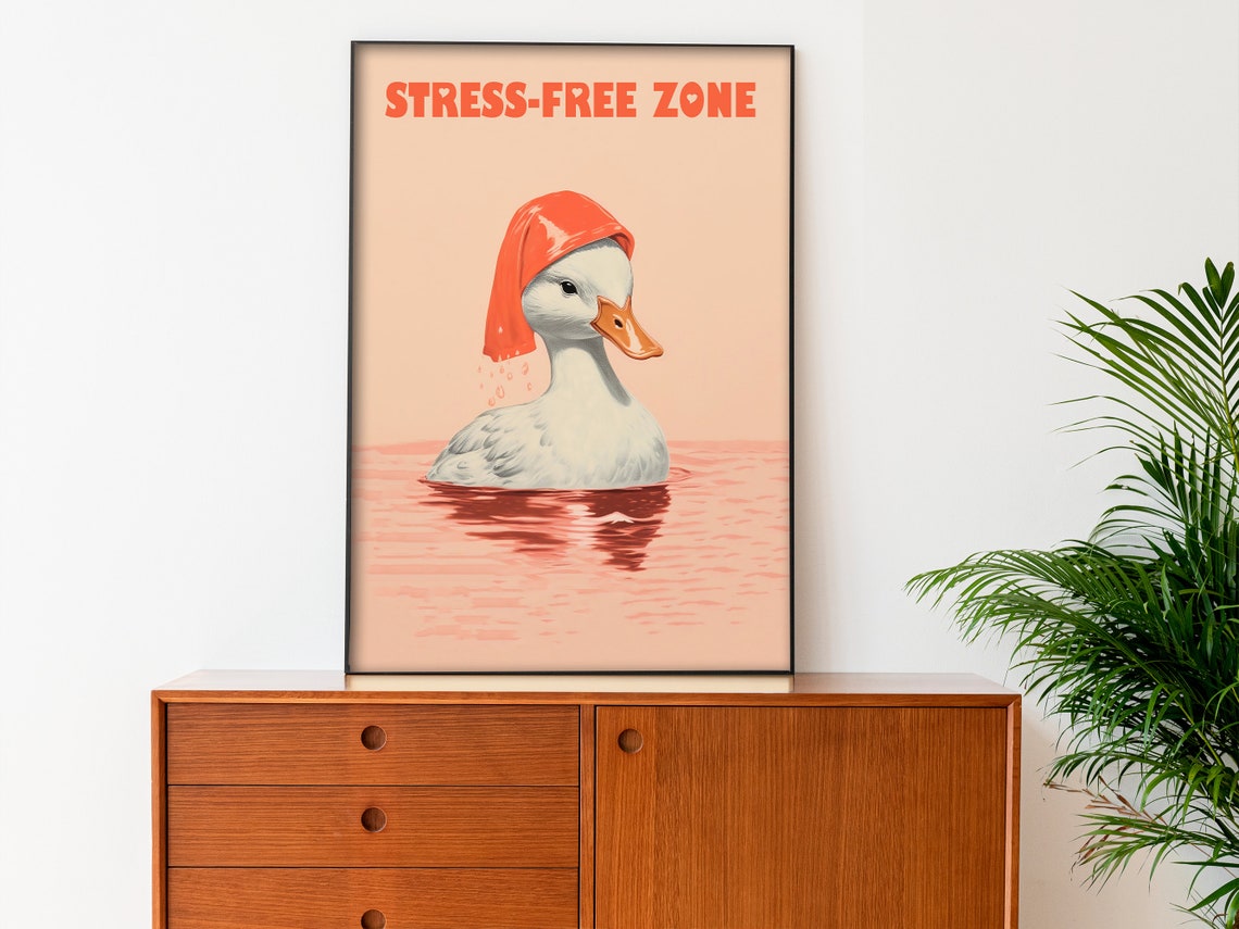 Stress Free Zone Cute White Duck Spa Day Funny Bathroom Poster - Image 4