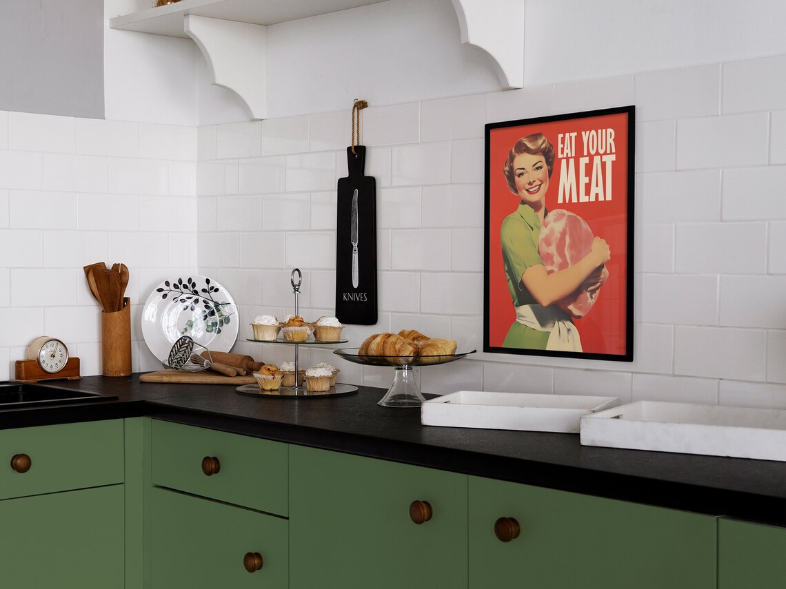 Eat Your Meat Retro Kitchen Poster Print - Image 2