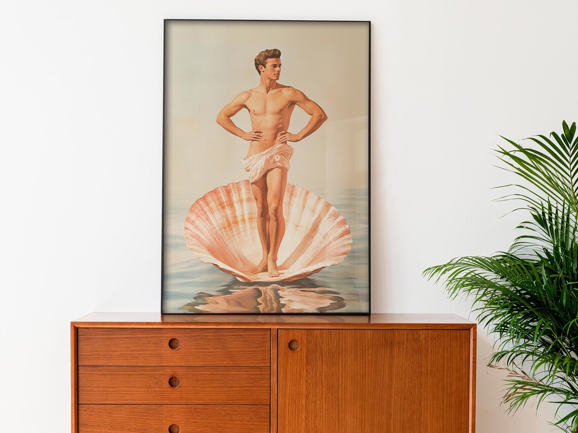 Retro Handsome Man Bathroom Art Print, Venus Decor - Image 3
