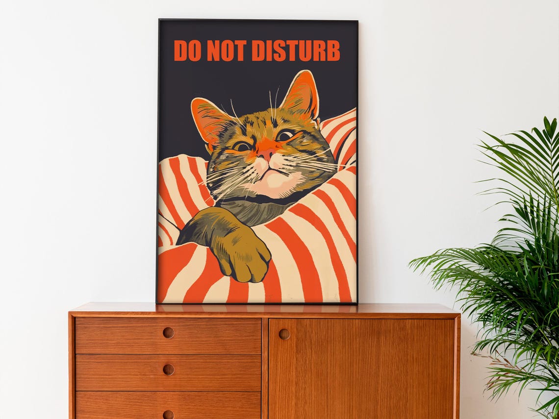 Do Not Disturb Grumpy Cat Striped Blanket Funny Bedroom Poster - Image 3