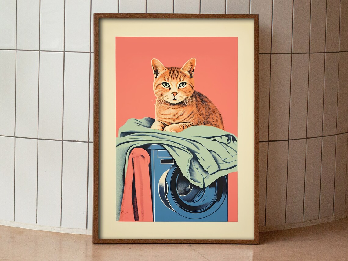 Laundry Day Retro Cat Bathroom Wall Art Print - Image 3