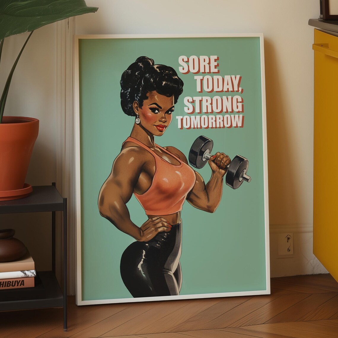 Retro Black Woman Gym Motivation, Art Print