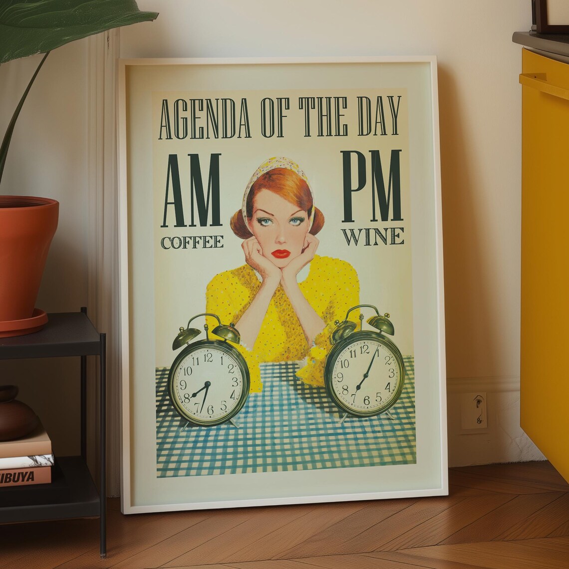 Funny Kitchen Wall Art Retro Coffee Wine Poster