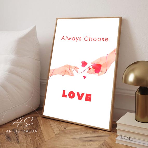 Love Print Always Choose Romantic Wall Art Minimalist Poster Red String Of Fate Inspirational Relationship