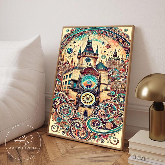 Prague Astronomical Clock Vintage Travel Poster