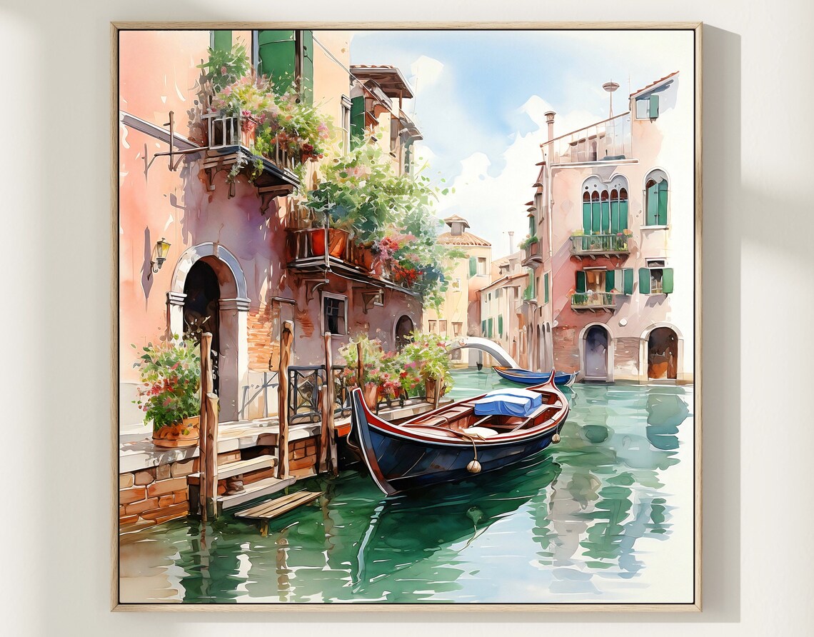 Venice Italy Watercolor Travel Poster, Square View