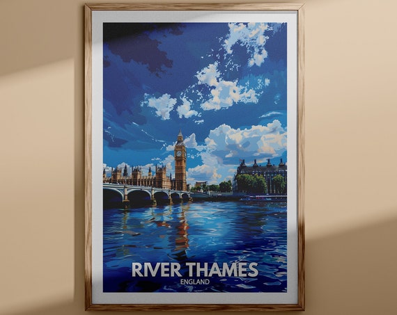 River Thames Art Print River Thames Poster England River Travel Poster River Wall Decor United Kingdom River Art England Nature Poster