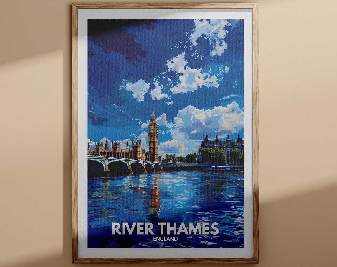 River Thames England Big Ben Westminster Bridge Blue Sky Poster