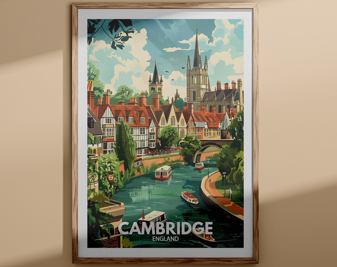 Cambridge River Boats Historic Colleges University City Poster