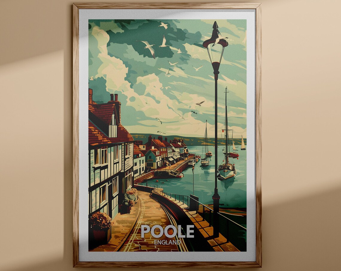 Poole England Coastal Town Hill View Harbour Sailboats Poster