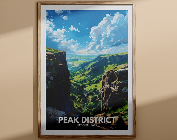 Peak District National Park Limestone Gorge Valley Landscape Travel Poster