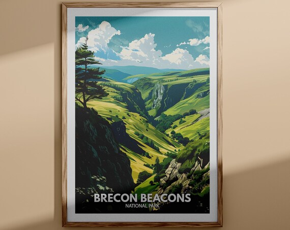 Brecon Beacons National Park Green Valleys Vintage Travel Poster